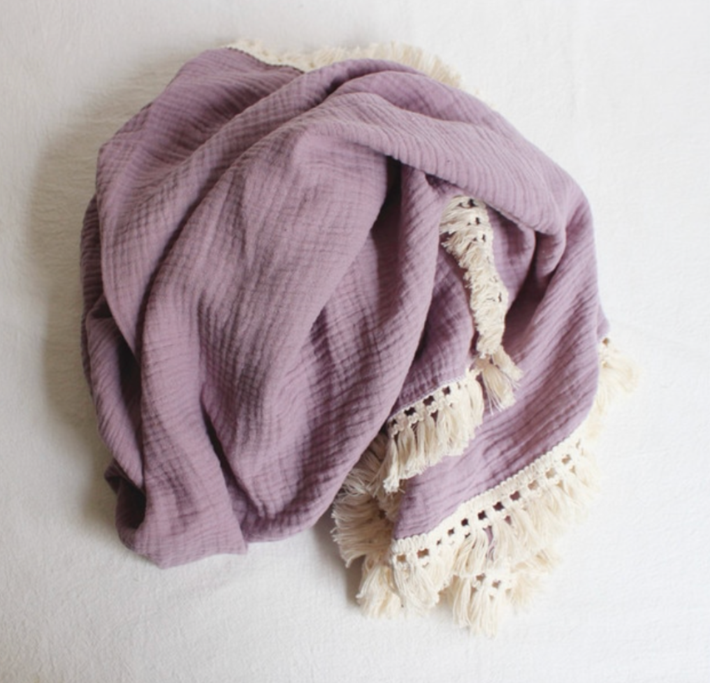 * Blanket with Fringe - Purple