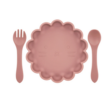 Load image into Gallery viewer, * Silicone Plate with Spoon &amp; Fork - Dark Pink
