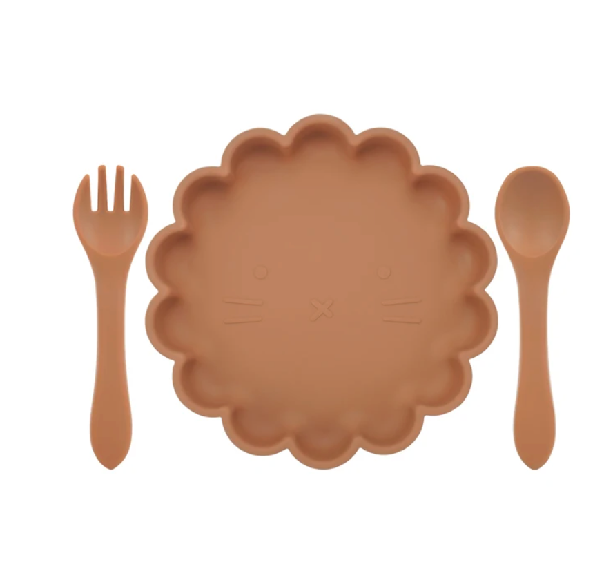 * Silicone Plate with Spoon & Fork - Pumpkin
