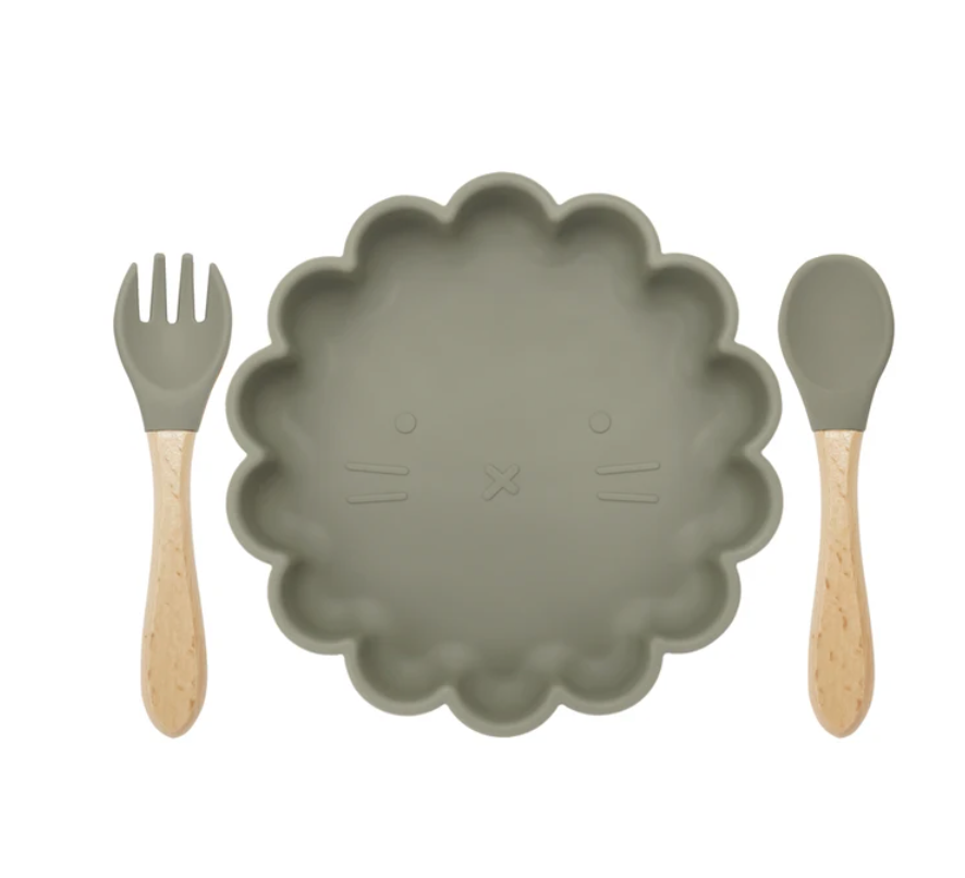 * Silicone Plate with Spoon & Fork - Army Green