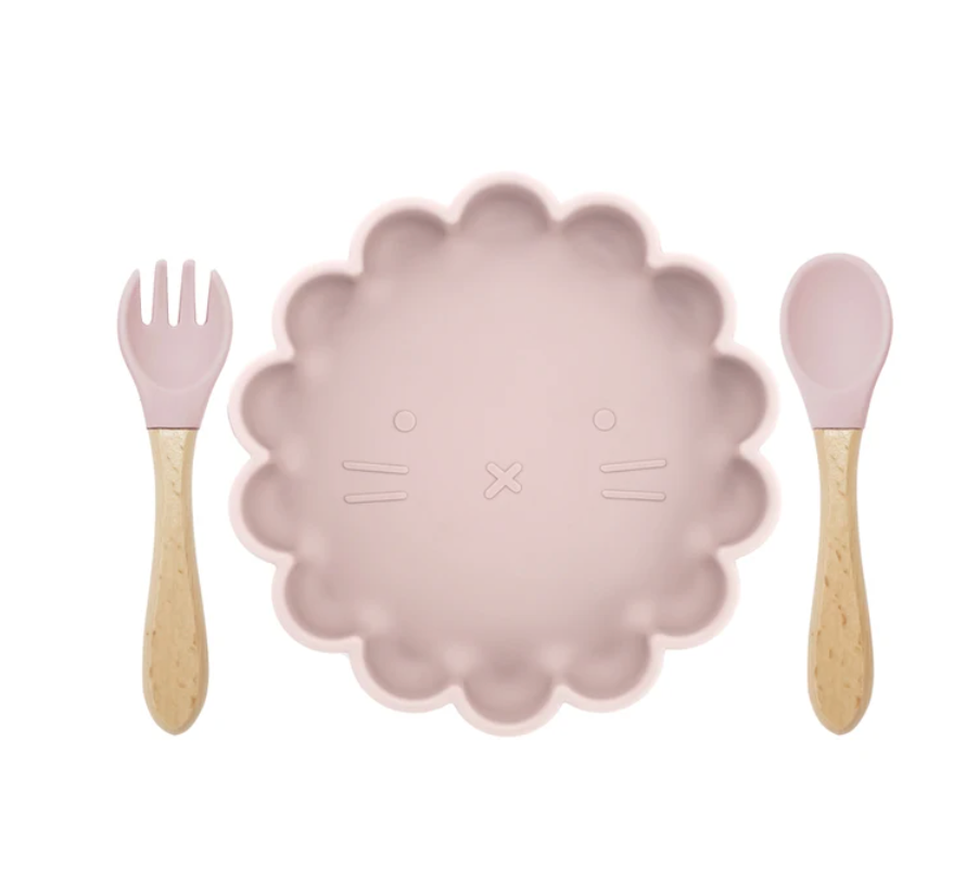 * Silicone Plate with Spoon & Fork - Light Pink