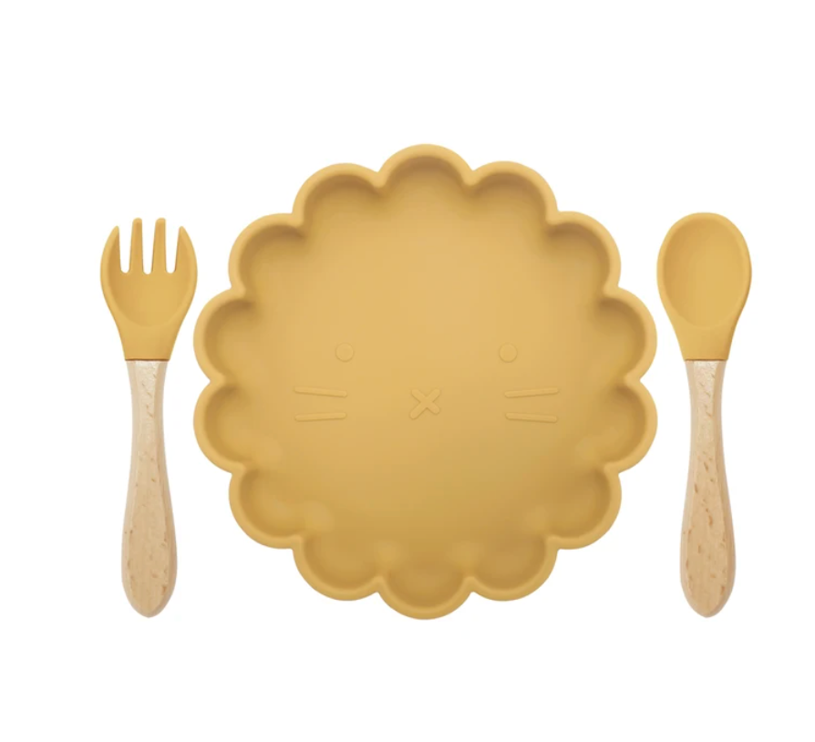 * Silicone Plate with Spoon & Fork - Mustard